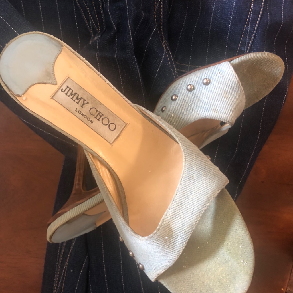Jimmy Choo Studded Denim Slides Mules Size 37